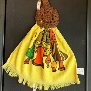 Vintage mushroom hand towel with crocheted top